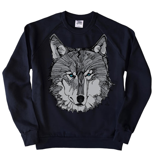 Wolf Face in Grey Organic Cotton Unisex Sweatshirt