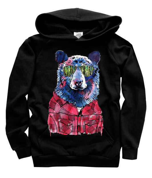 Hipster Bear in Full Colour Organic Cotton Unisex Pullover Hoodie