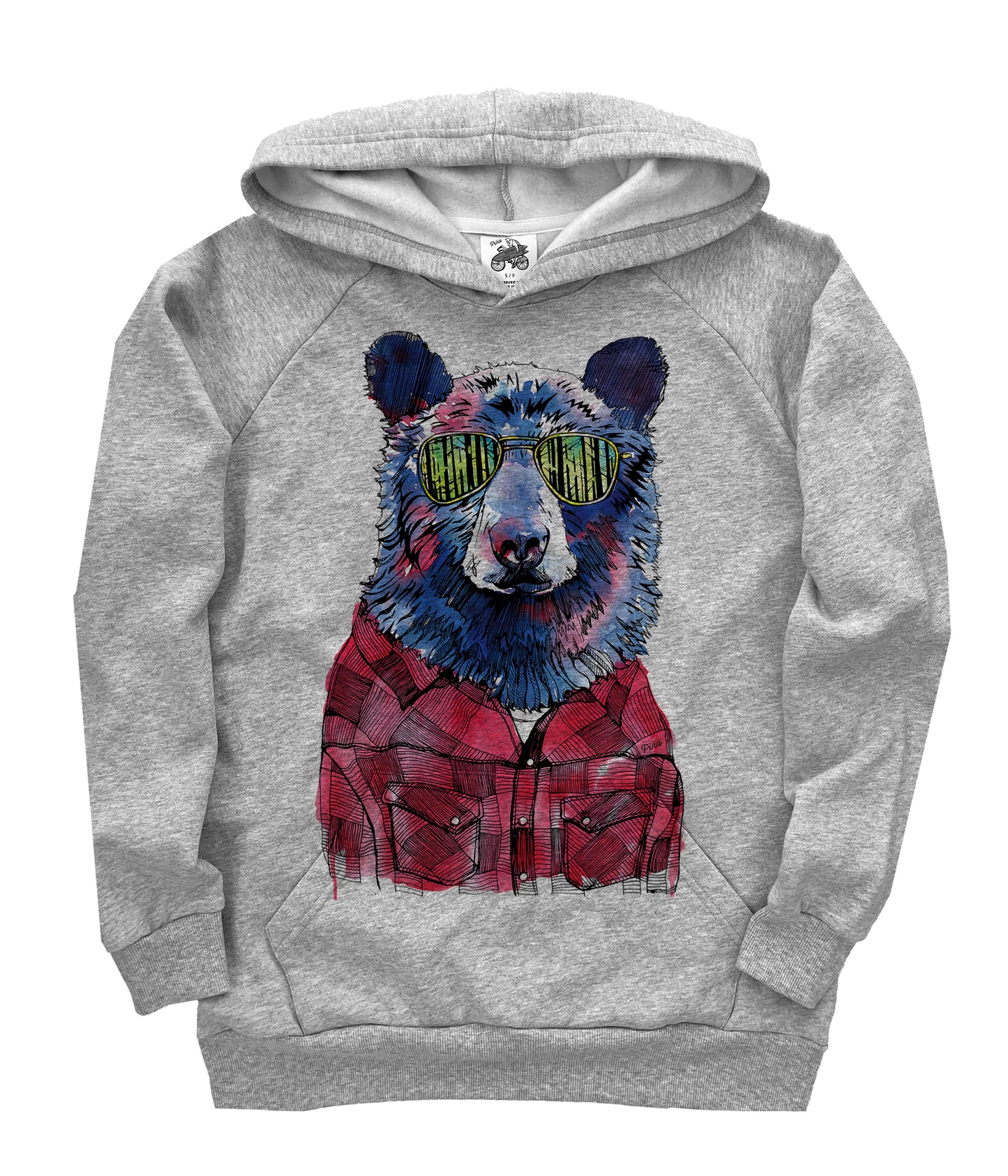 Hipster Bear in Full Colour Organic Cotton Unisex Pullover Hoodie