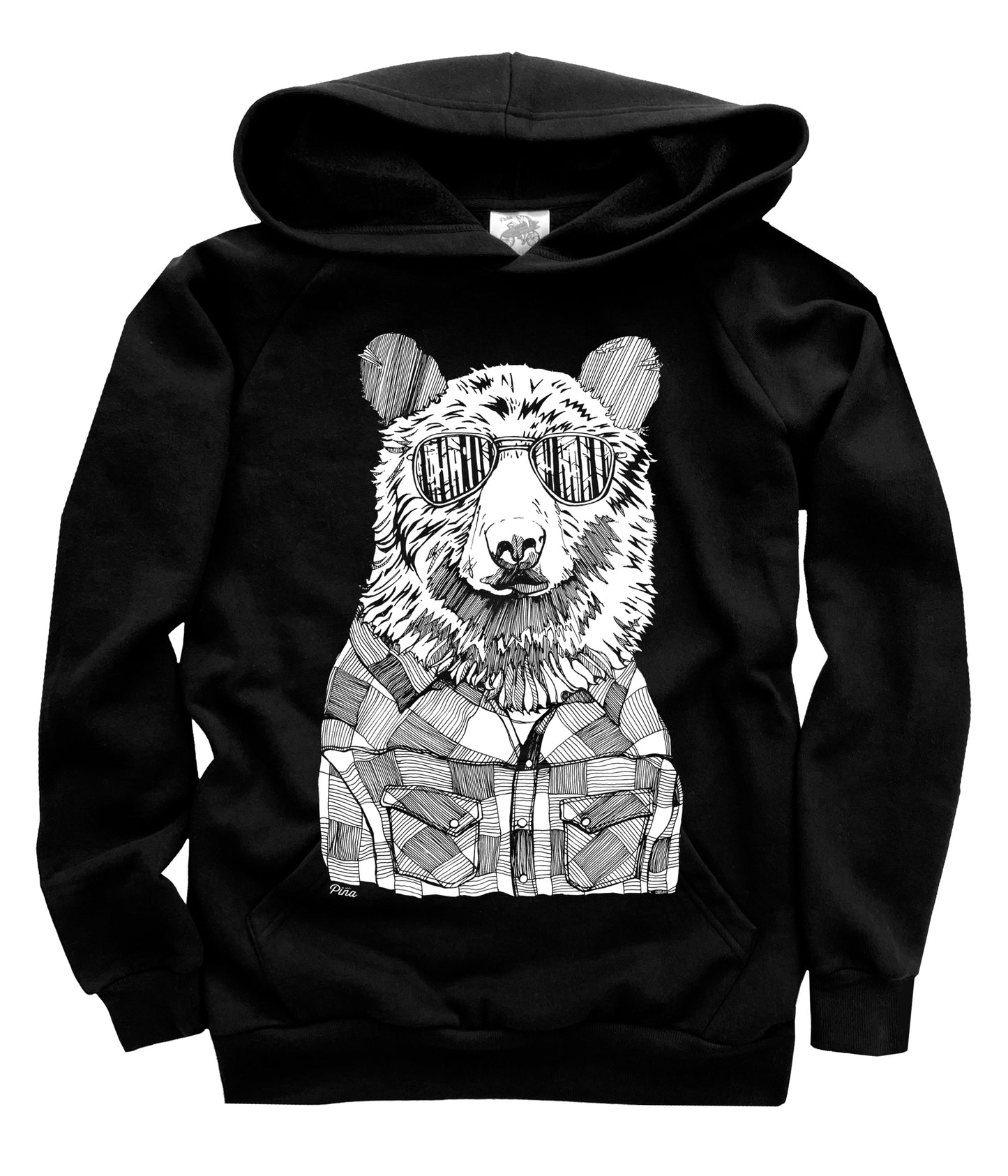 Hipster Bear in White Ink Organic Cotton Unisex Pullover Hoodie