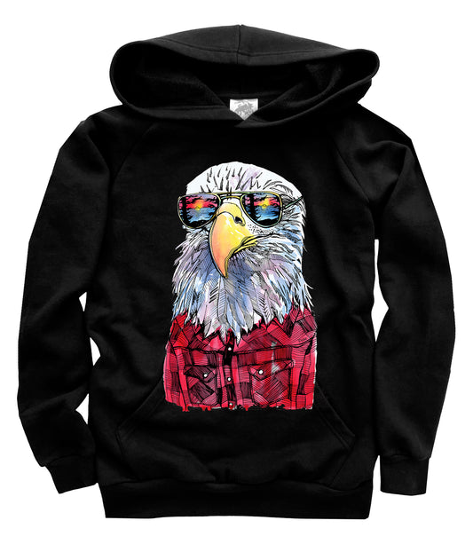 Hipster Eagle in Full Colour Organic Cotton Unisex Pullover Hoodie