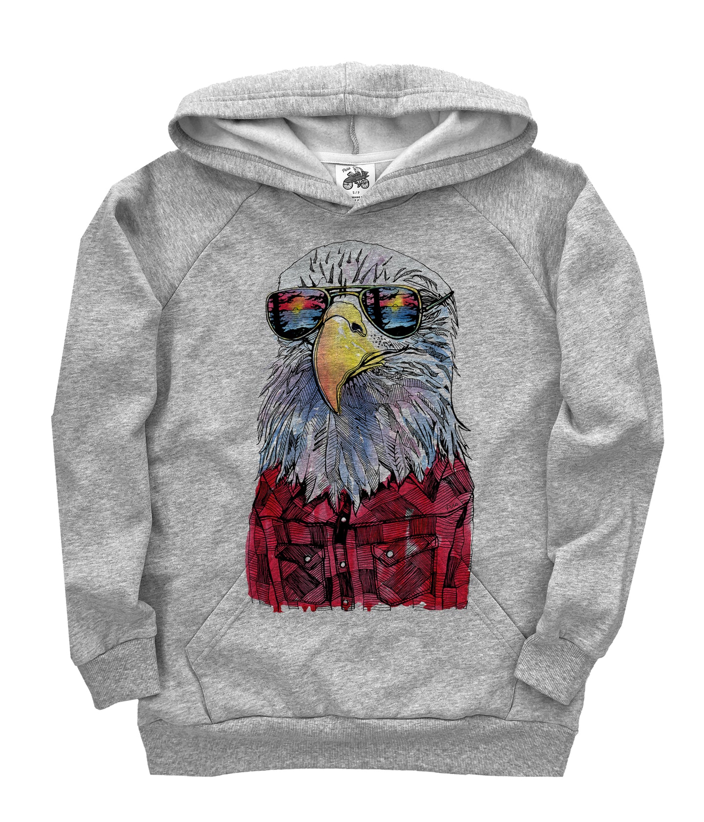 Hipster Eagle in Full Colour Organic Cotton Unisex Pullover Hoodie