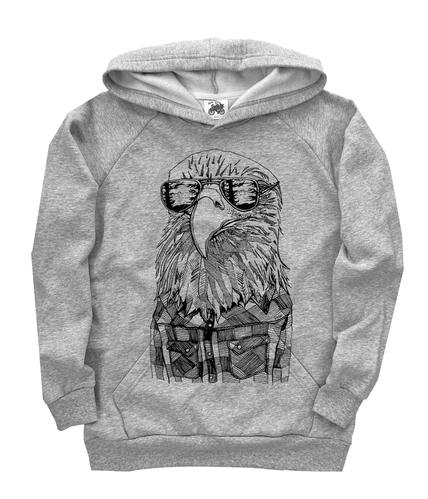 Hipster Eagle in Black Ink Organic Cotton Unisex Pullover Hoodie