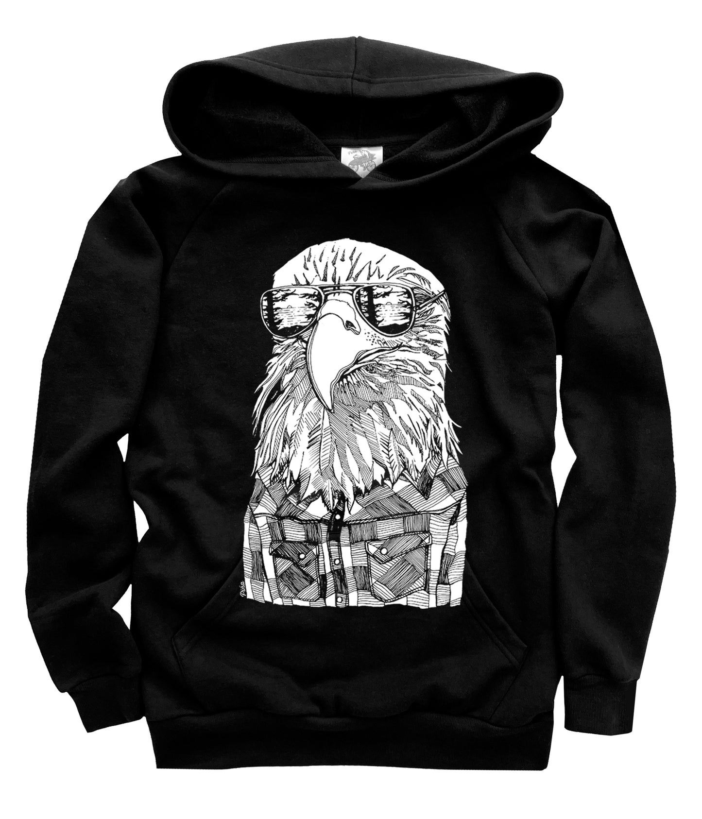 Hipster Eagle in White Ink Organic Cotton Unisex Pullover Hoodie