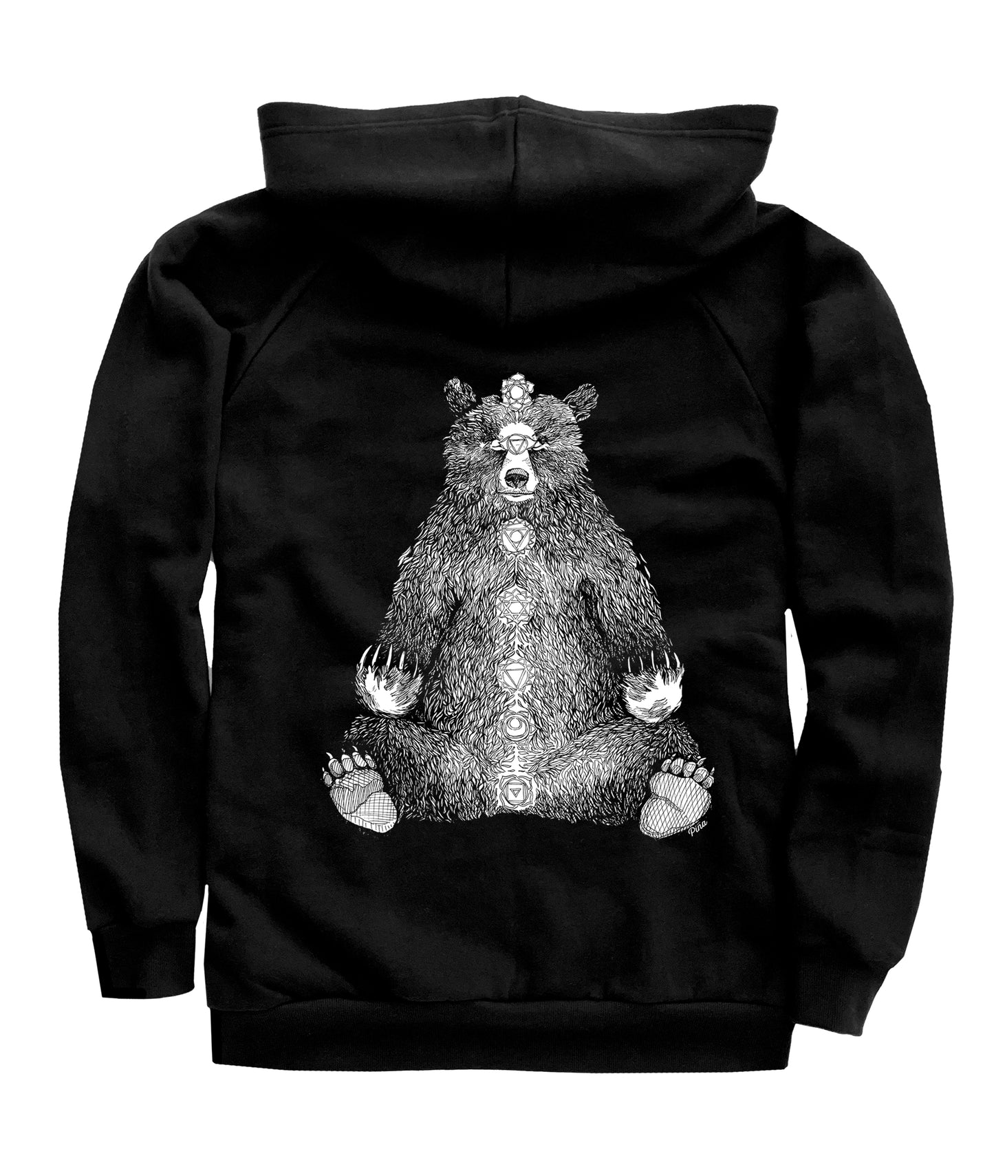 Kundalini Bear in White Ink Organic Cotton Unisex Pullover Hoodie