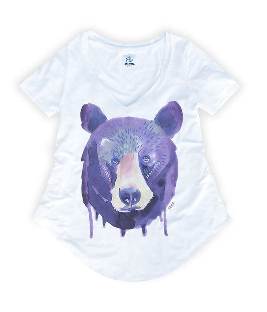 Watercolour Bear Bamboo V-Neck Tee