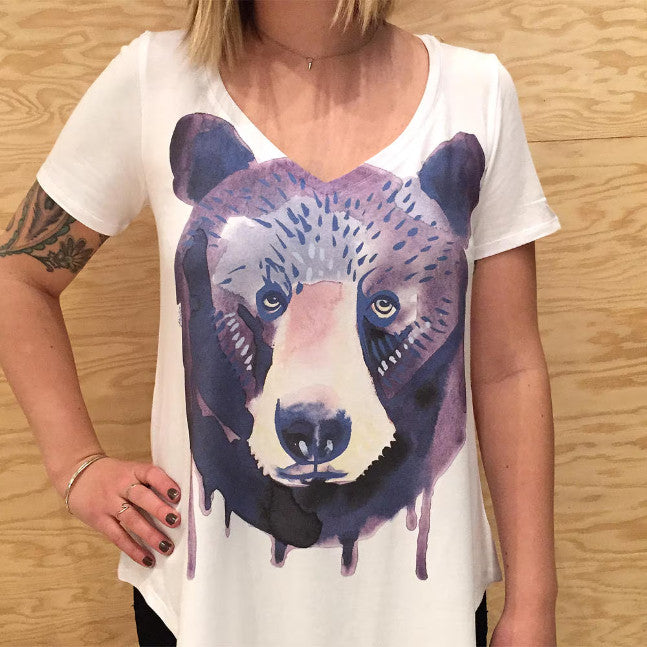 Watercolour Bear Bamboo V-Neck Tee