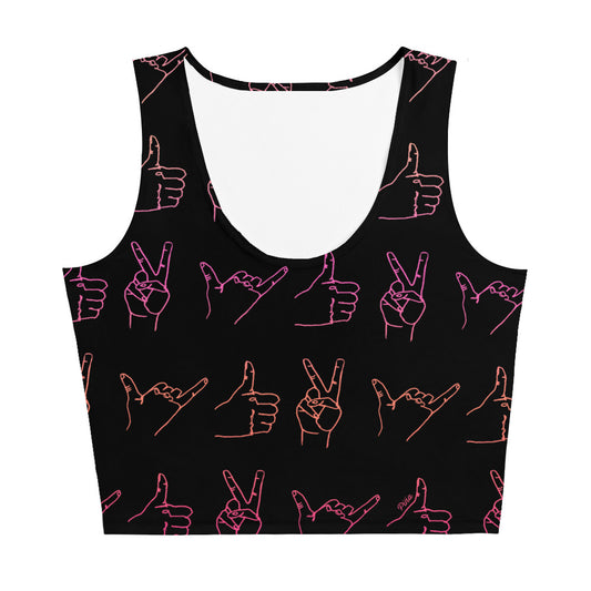 Hand Signs in Sunset Gradient on Black Crop Tank