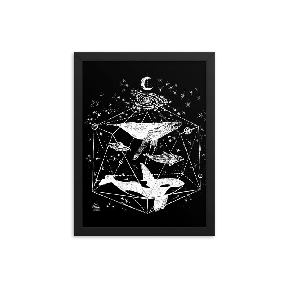 Galactic Whales White on Black Framed Print