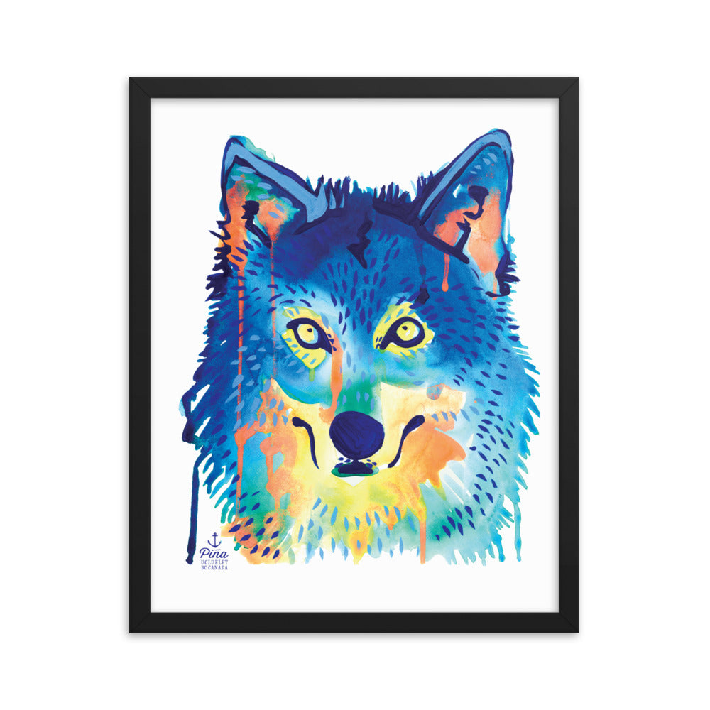 Watercolour Wolf Face Framed Print