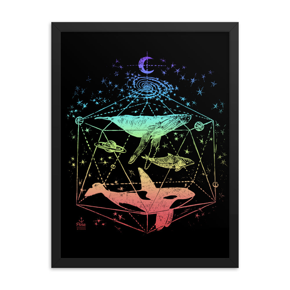 Galactic Whales Rainbow Gradient on Black Framed Print