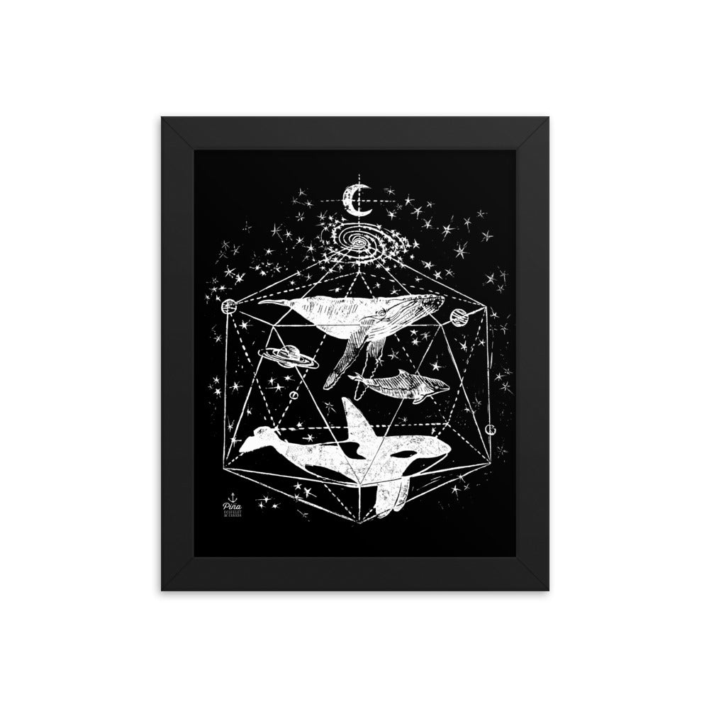 Galactic Whales White on Black Framed Print