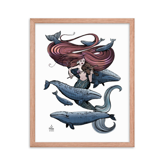 Mermaid Fiddling Colour Framed Print