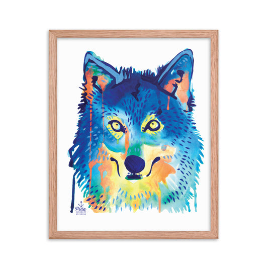 Watercolour Wolf Face Framed Print