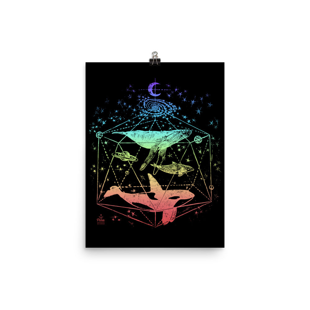 Galactic Whales Rainbow Gradient on Black Matte Poster