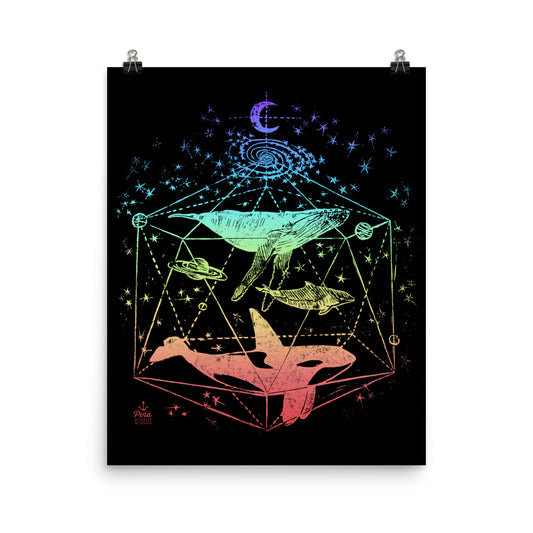 Galactic Whales Rainbow Gradient on Black Matte Poster