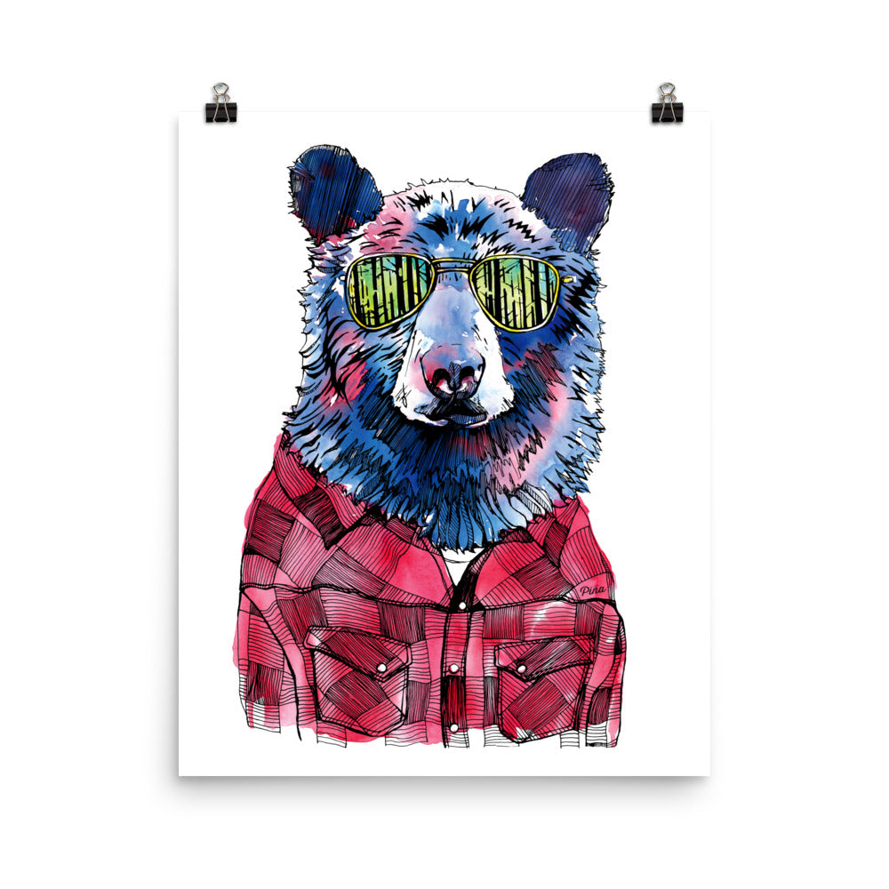 Hipster Bear Matte Poster