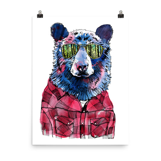 Hipster Bear Matte Poster