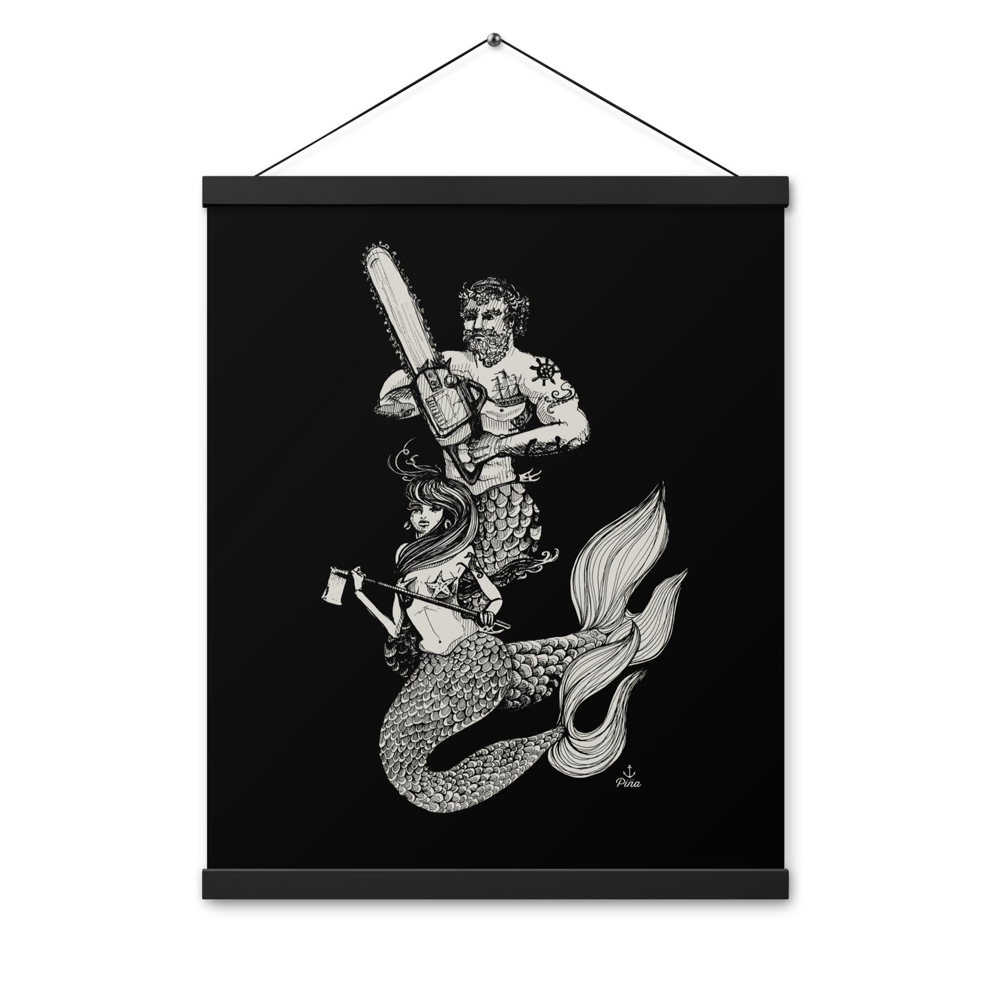 Chainsaw Mercouple Off-White on Black Poster With Hangers