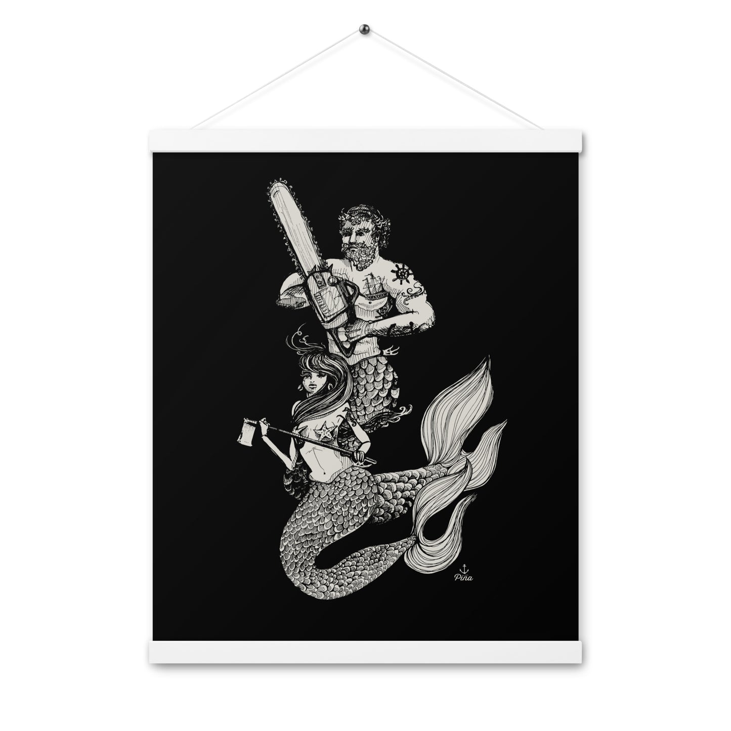 Chainsaw Mercouple Off-White on Black Poster With Hangers