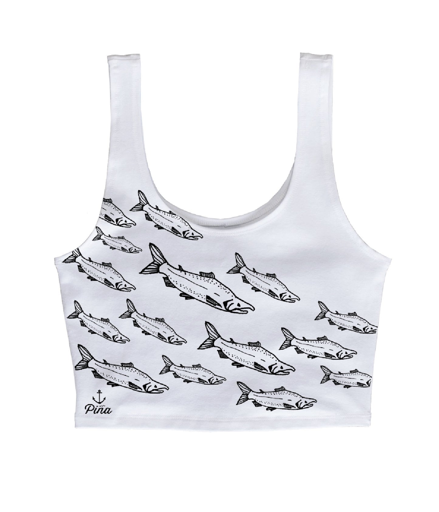 Salmon School in Black Crop Tank