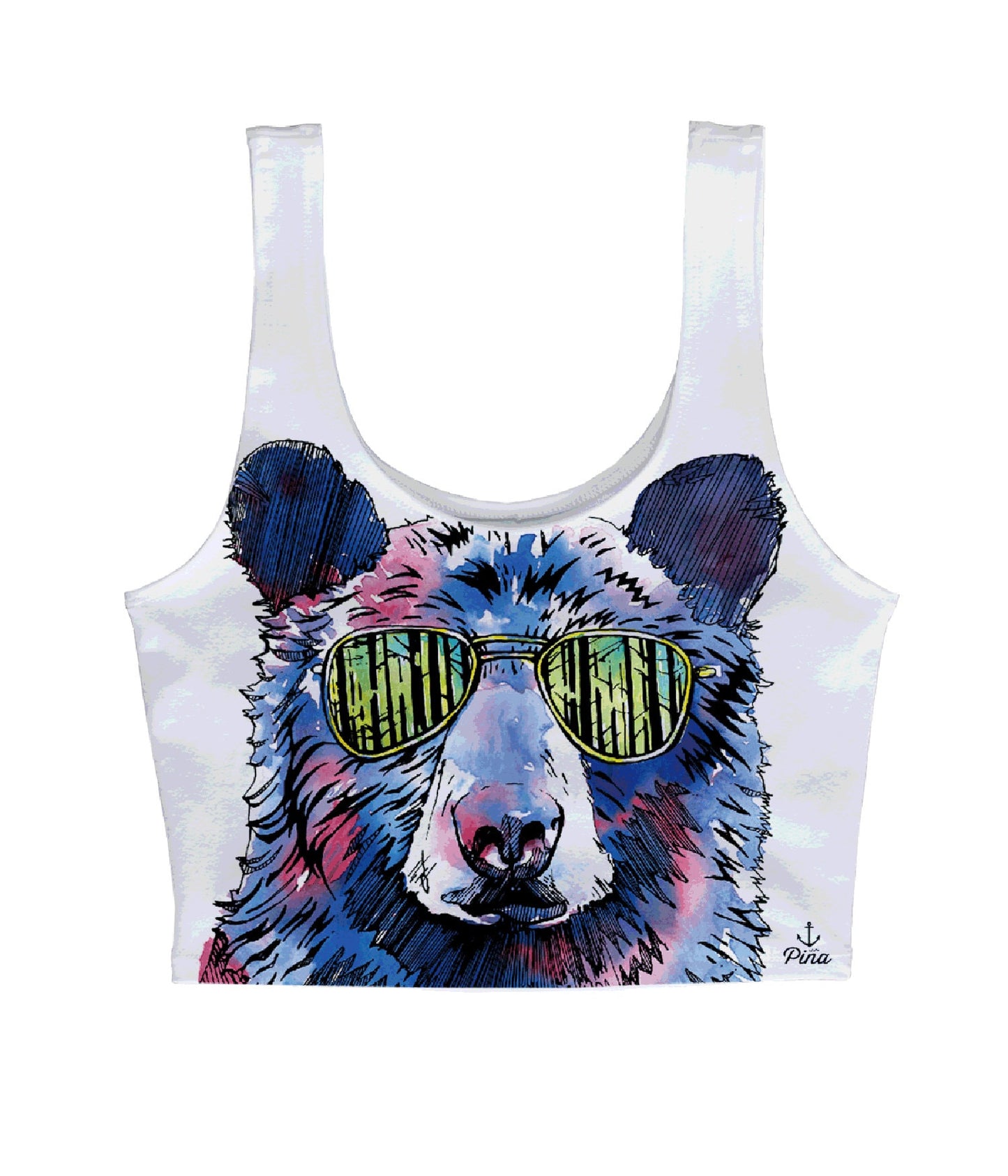 Hipster Bear in Watercolour Crop Tank