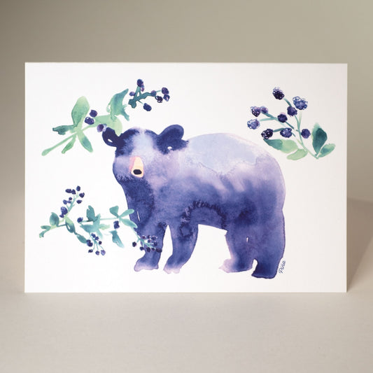 Bear and Blackberries Watercolour Greeting Card