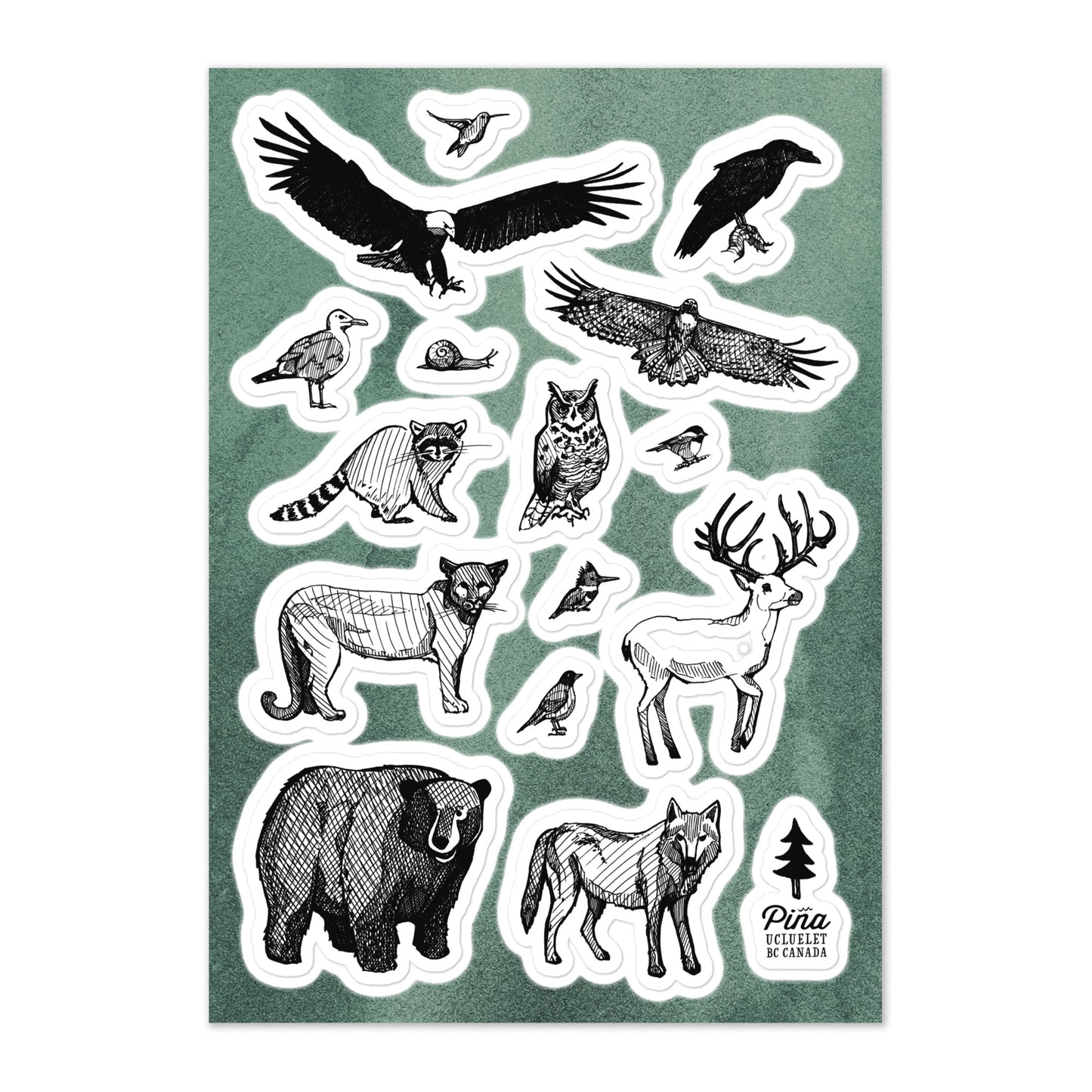 Species of Ucluelet Forest Animals Sticker Sheet