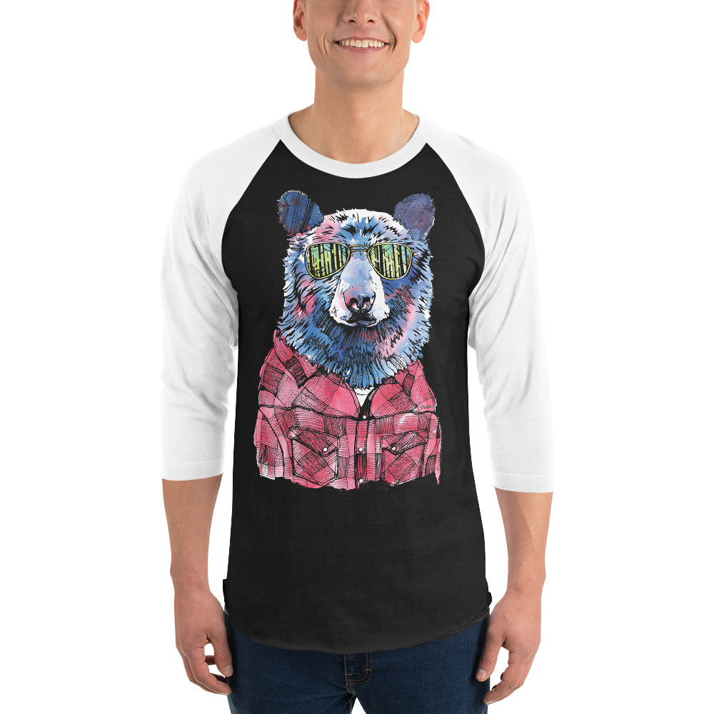 Hipster Bear 3/4 Sleeve Raglan Shirt