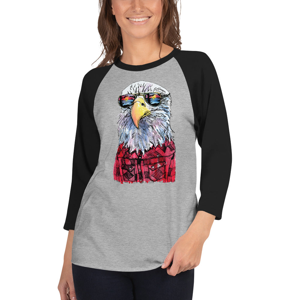 Hipster Eagle 3/4 Sleeve Baseball Shirt