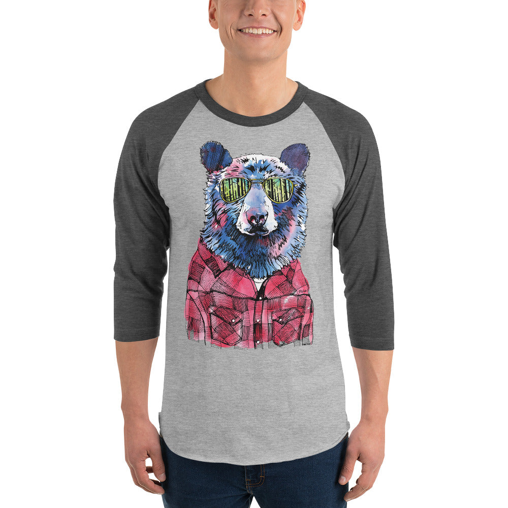 Hipster Bear 3/4 Sleeve Raglan Shirt