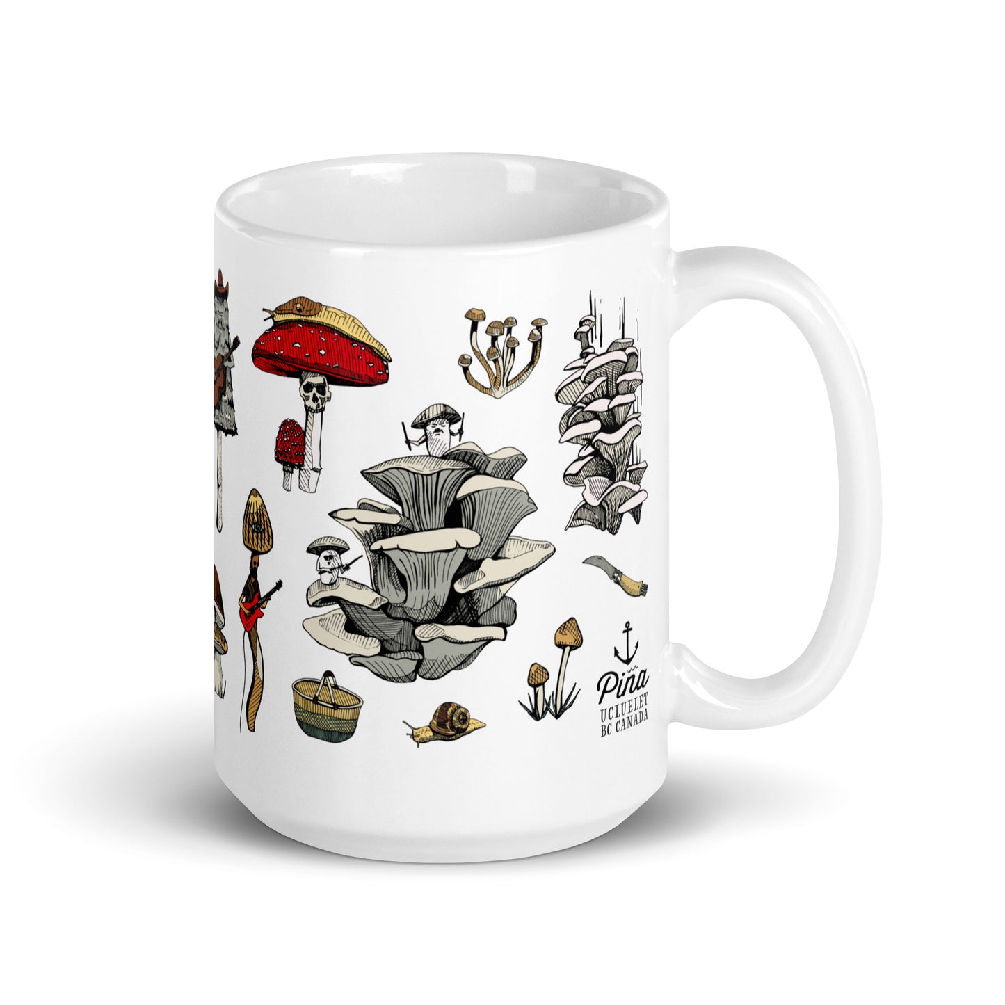PNW Mushrooms White Glossy Mug