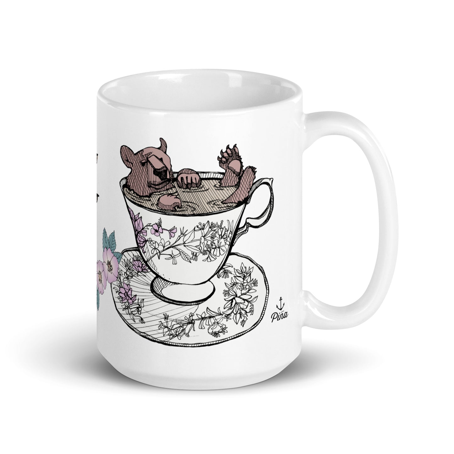 Bear in Teacup White Glossy Mug