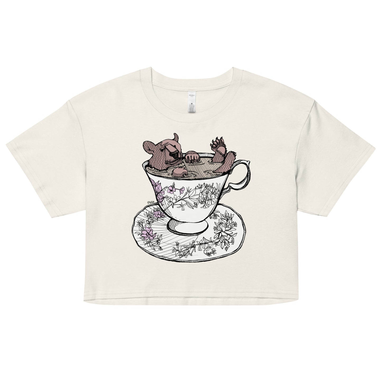 Bear in Teacup Ladies Crop Tee