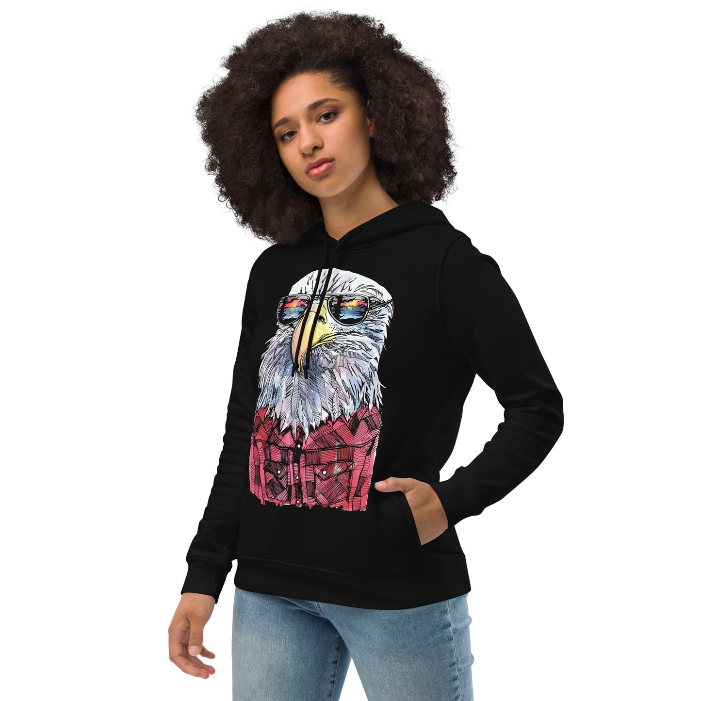 Hipster Eagle Ladies Eco Fitted Hoodie