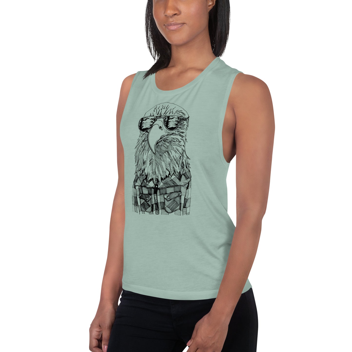 Hipster Eagle Ladies Muscle Tank