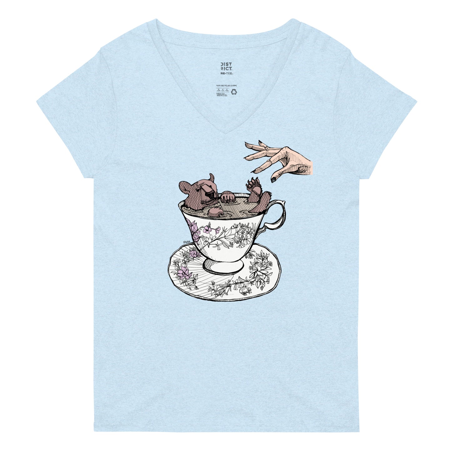 Bear in Teacup Ladies Eco V-Neck Tee