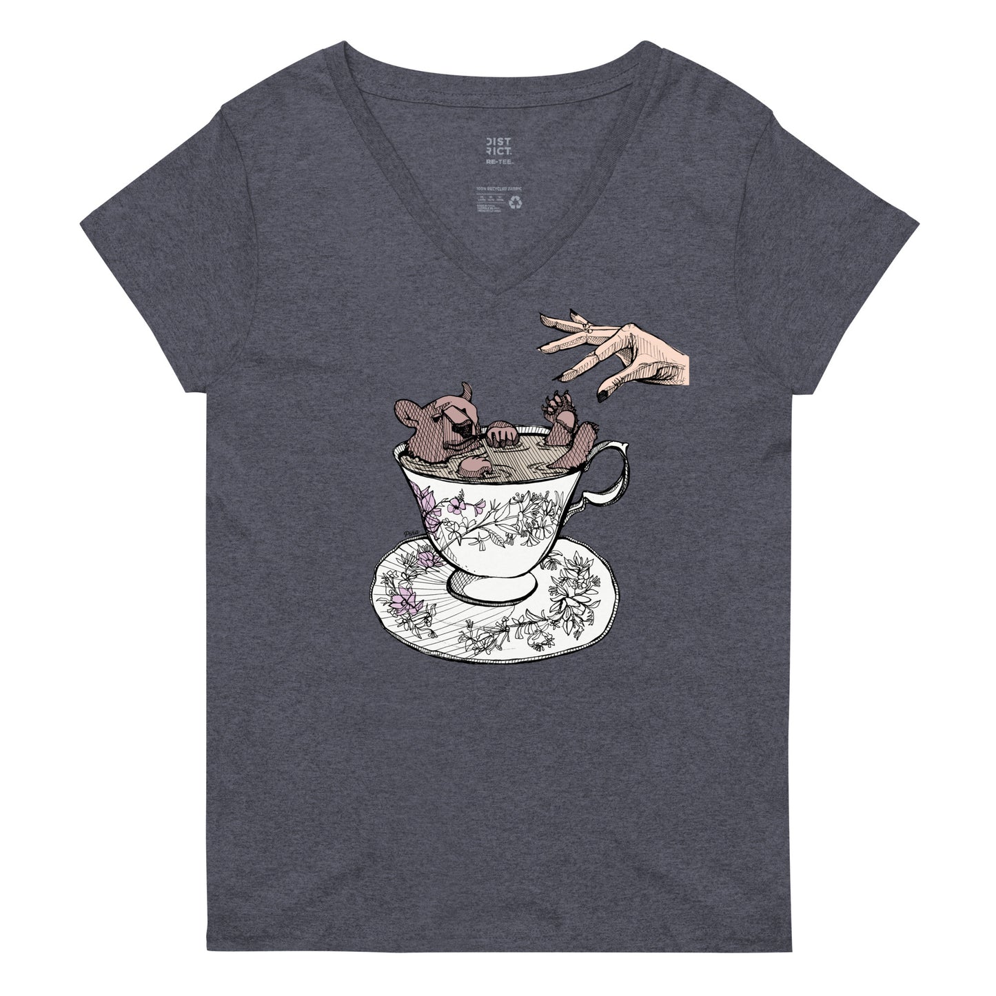 Bear in Teacup Ladies Eco V-Neck Tee