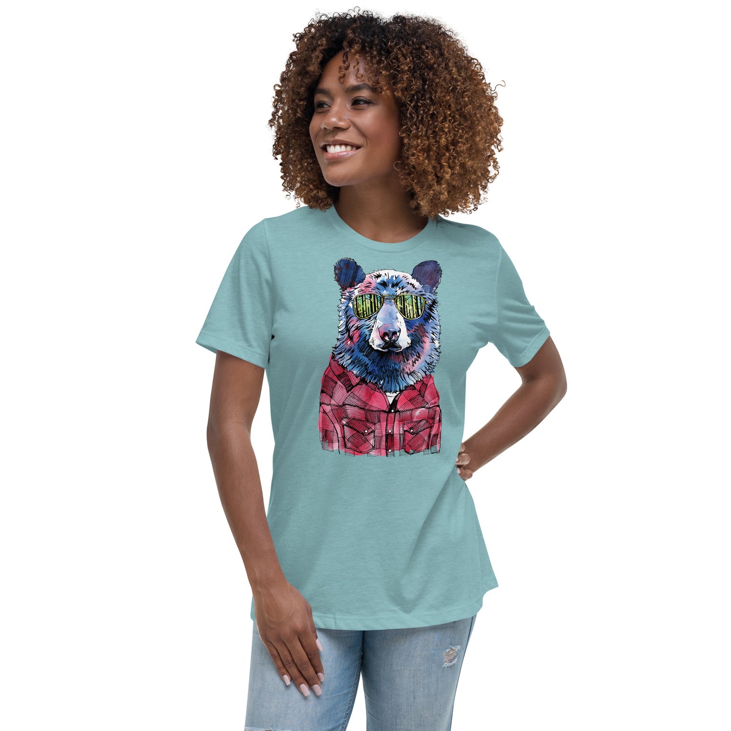 Hipster Bear in Colour Ladies Relaxed Tee