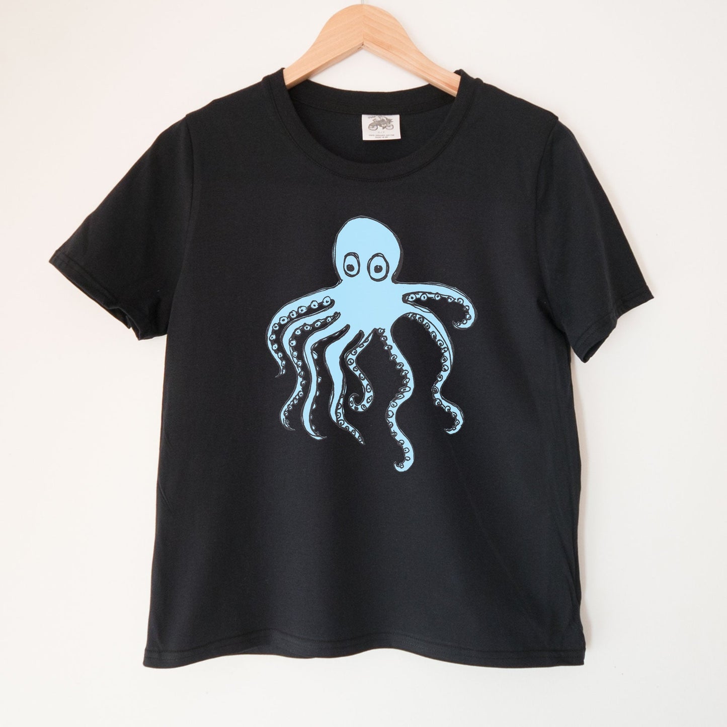 Squiggly Octopus in Blue Kennedy Lake Ladies Organic Cotton Tee