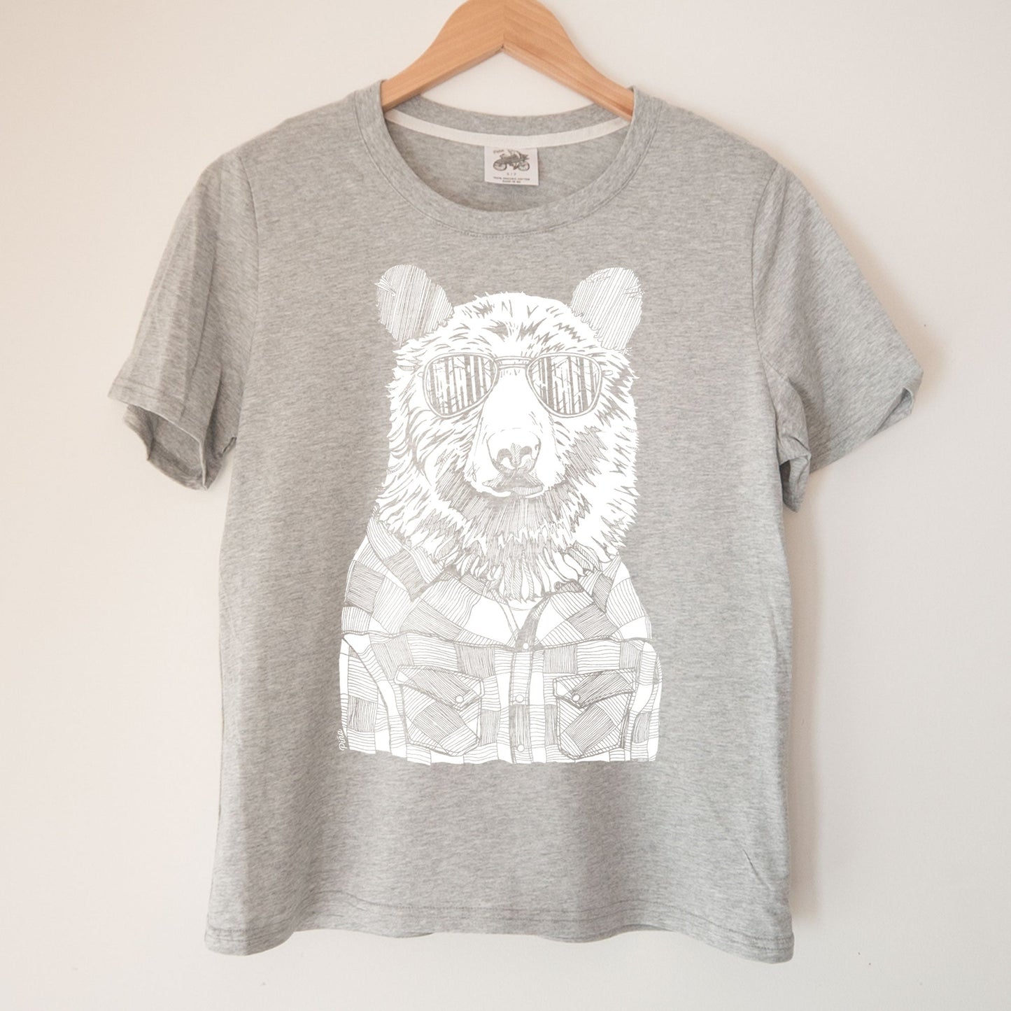 Hipster Bear in White Negative Kennedy Lake Ladies Organic Cotton Tee