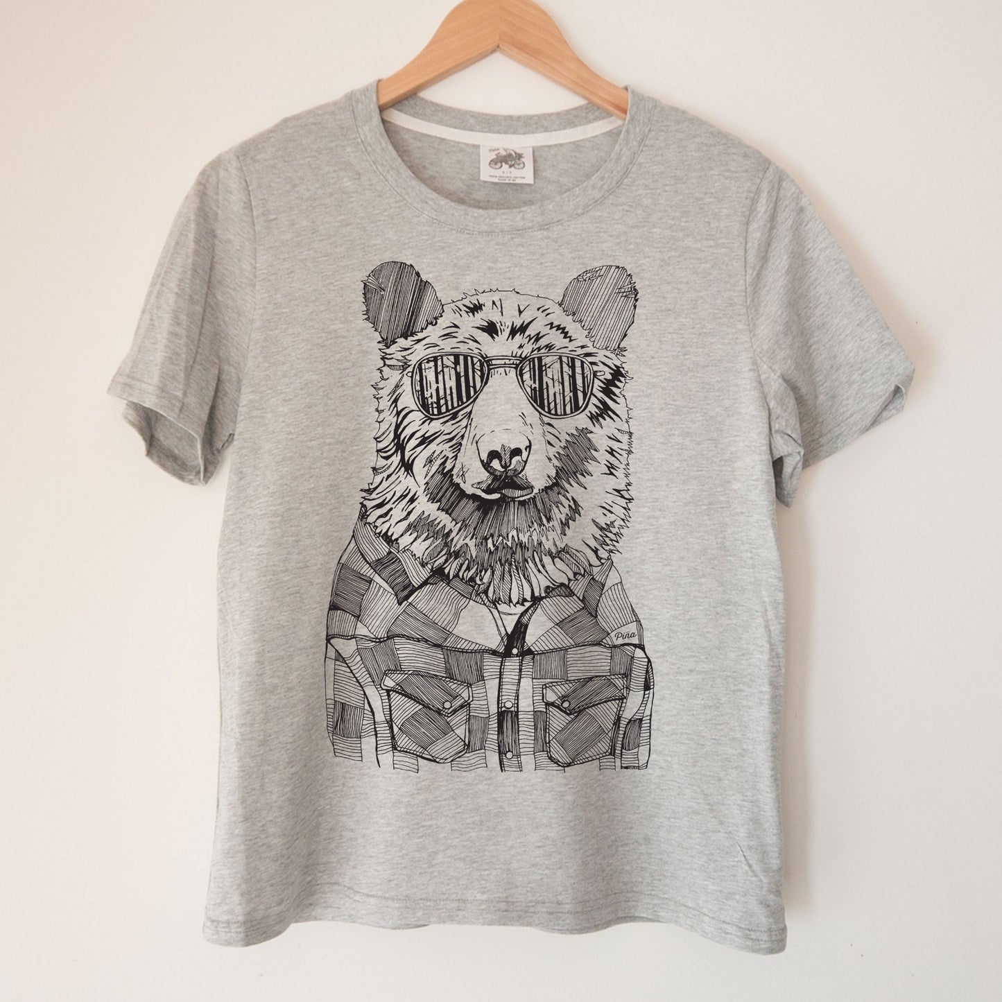 Hipster Bear in Black Kennedy Lake Ladies Organic Cotton Tee