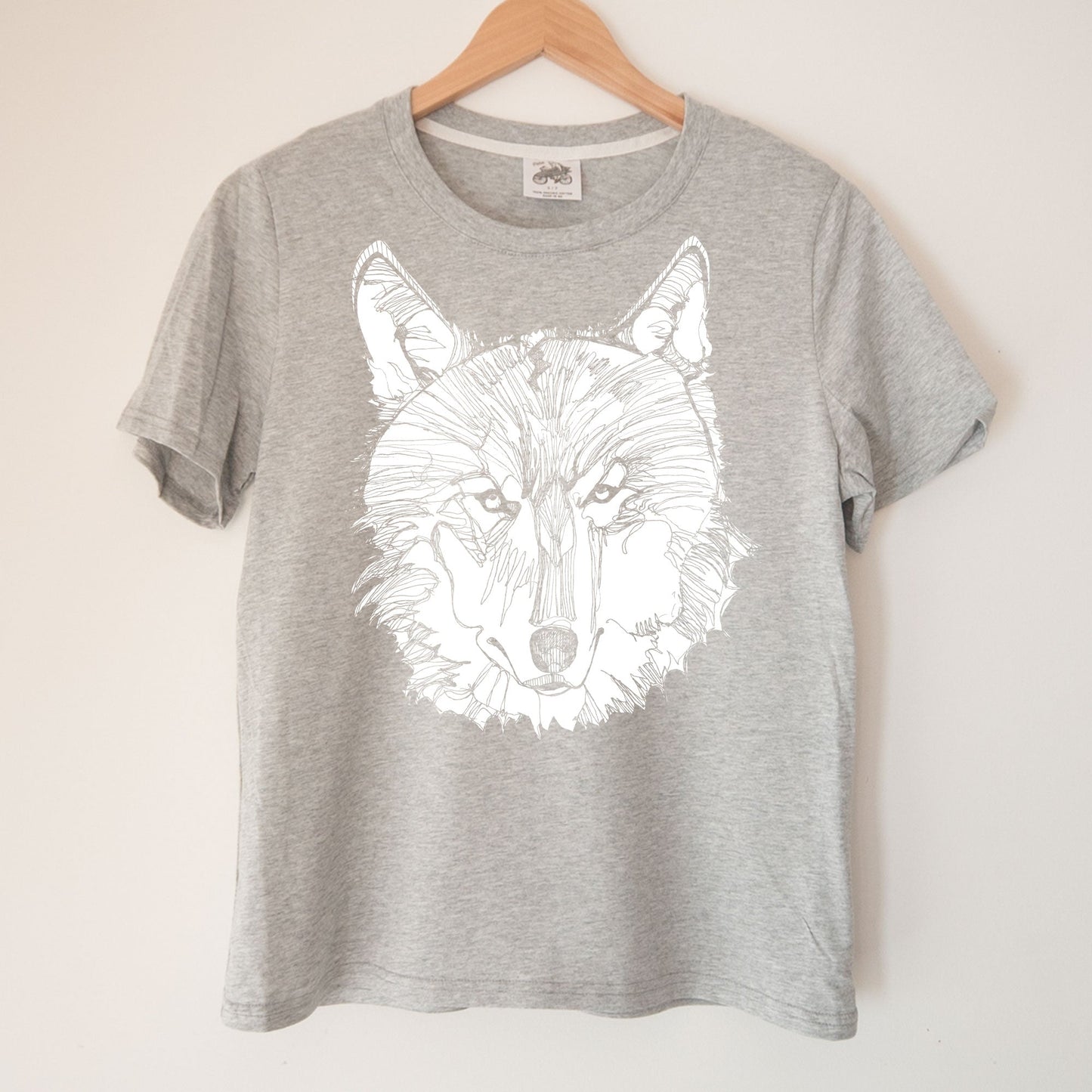 Wolf Face in White Negative Kennedy Lake Ladies Organic Cotton Tee