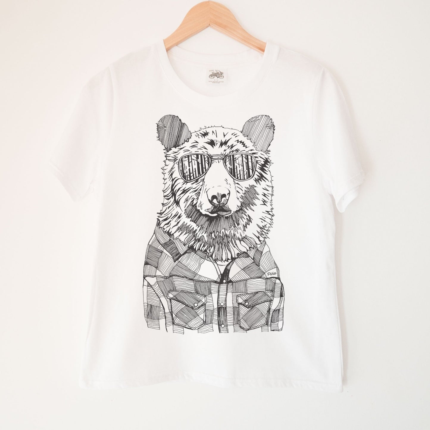 Hipster Bear in Black Kennedy Lake Ladies Organic Cotton Tee