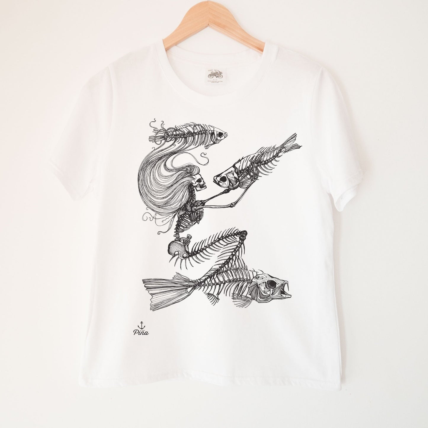 Skeleton Mermaid in Black Kennedy Lake Ladies Organic Cotton Tee