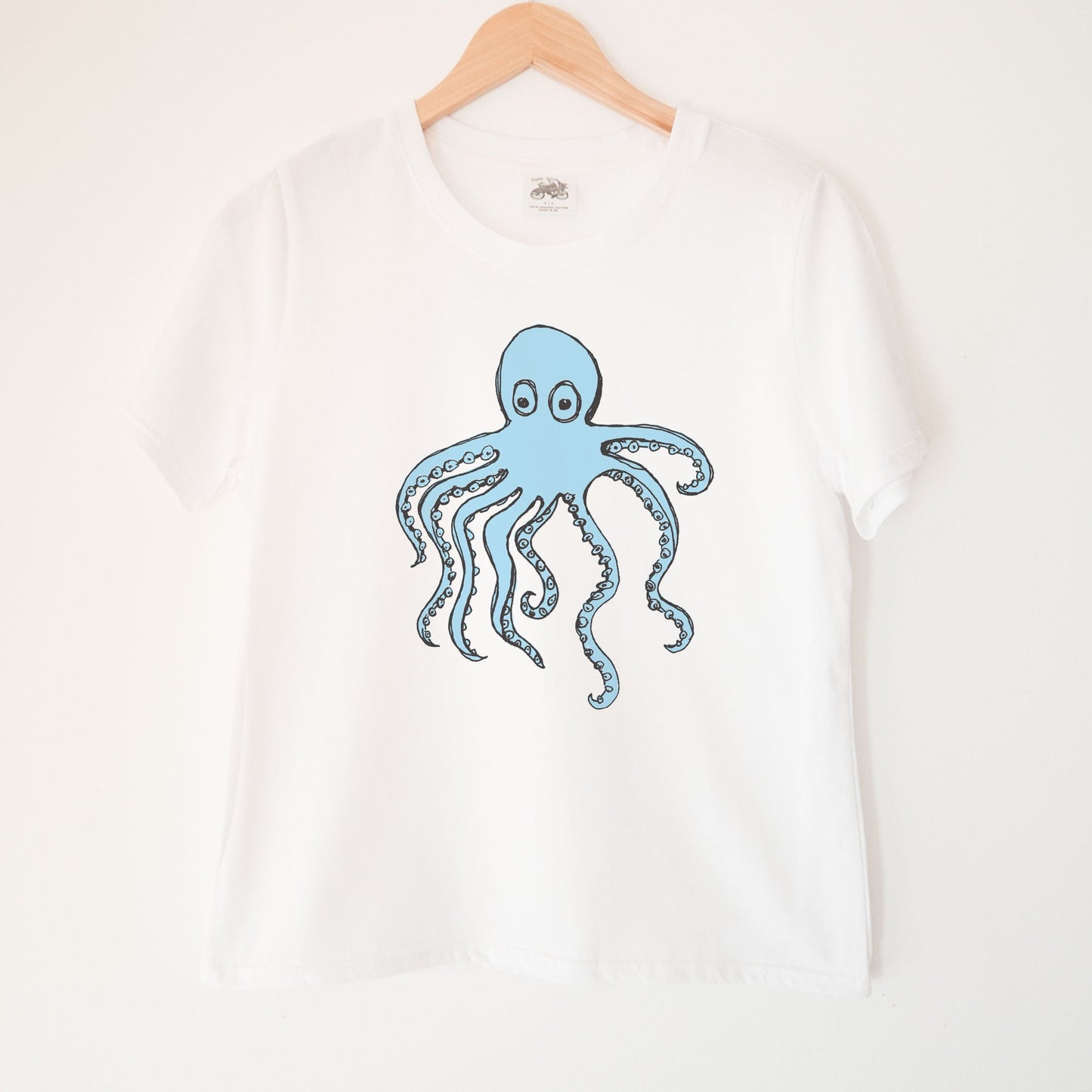 Squiggly Octopus in Blue Kennedy Lake Ladies Organic Cotton Tee