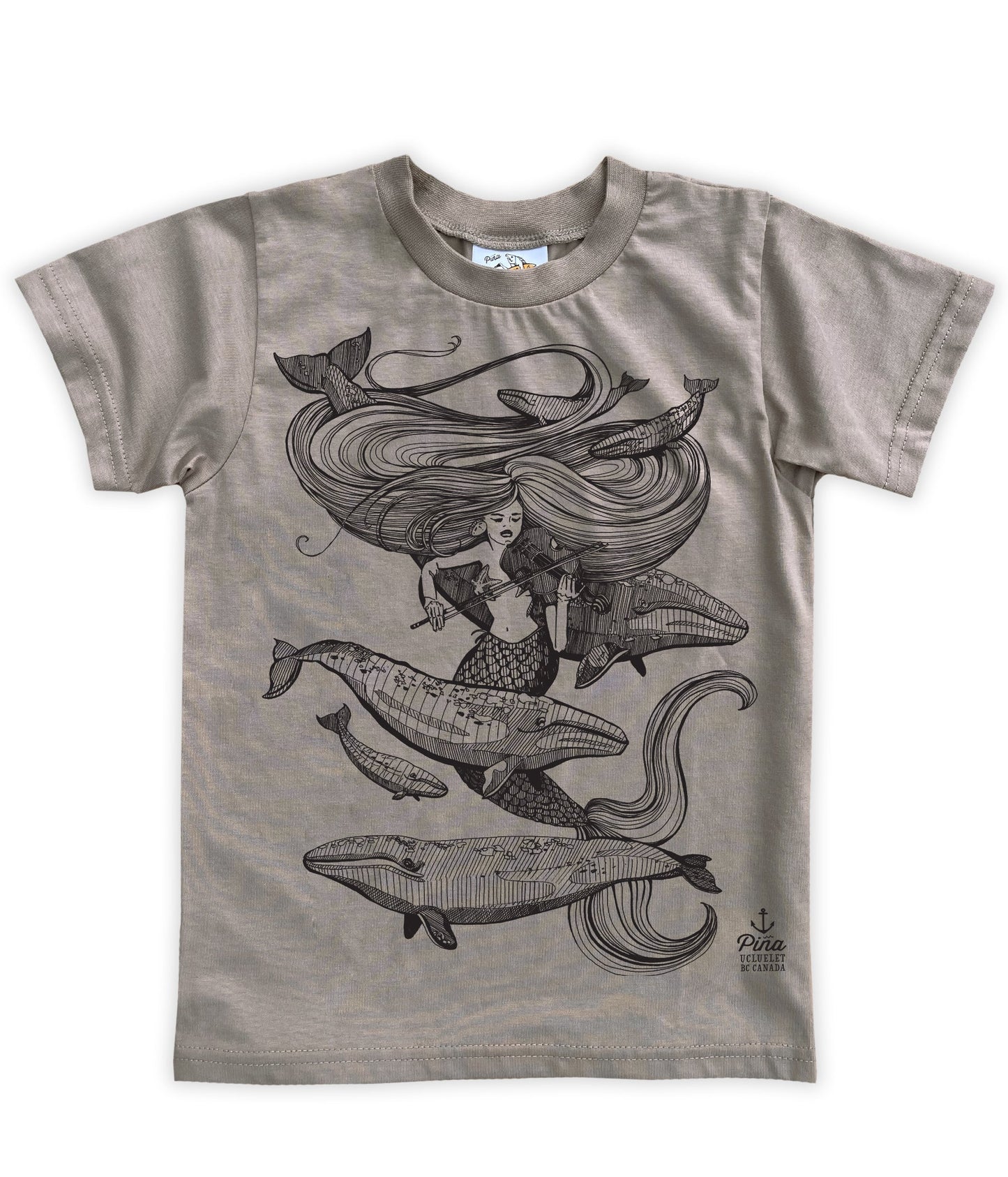 Mermaid Fiddling in Black Organic Cotton Kids Tee