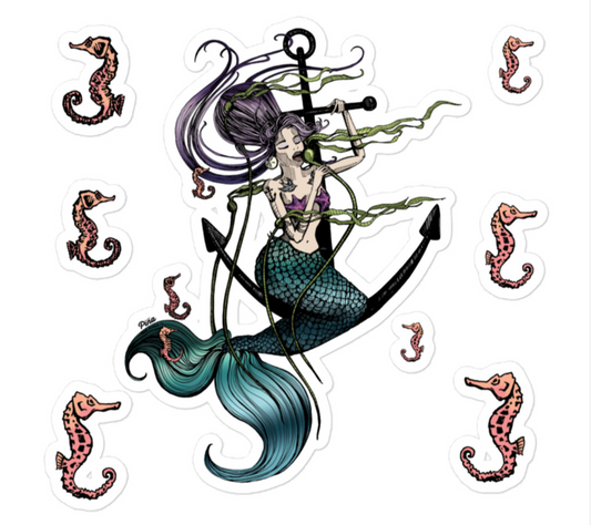 Mermaid Singing and Seahorses Stickers