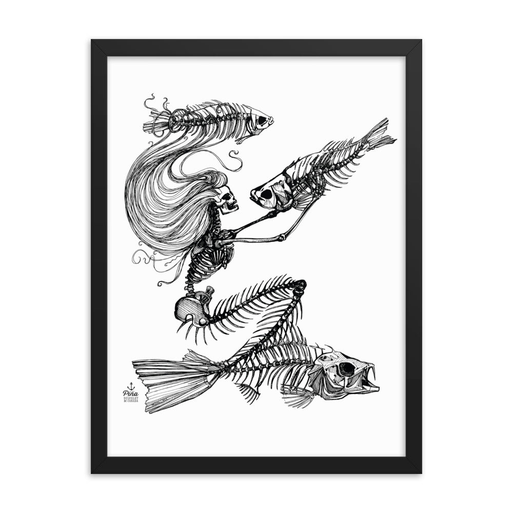 Skeleton Mermaid Framed Print