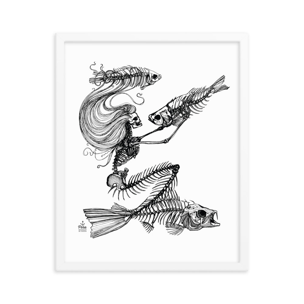 Skeleton Mermaid Framed Print